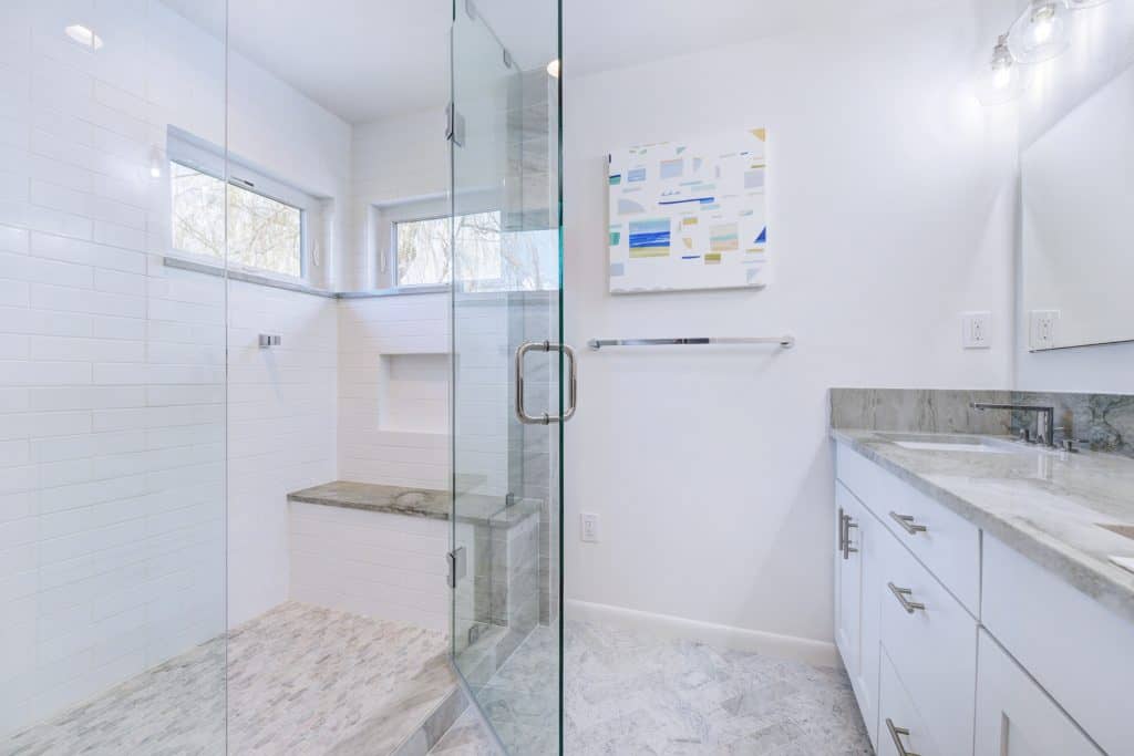 Denver Remodel Modern Master Suite Bathroom Custom Shower Bench Shower Glass